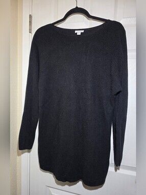 J.Jill Women's Black Rib Knit Pullover Sweater Size M Long Sleeve Boat Neck